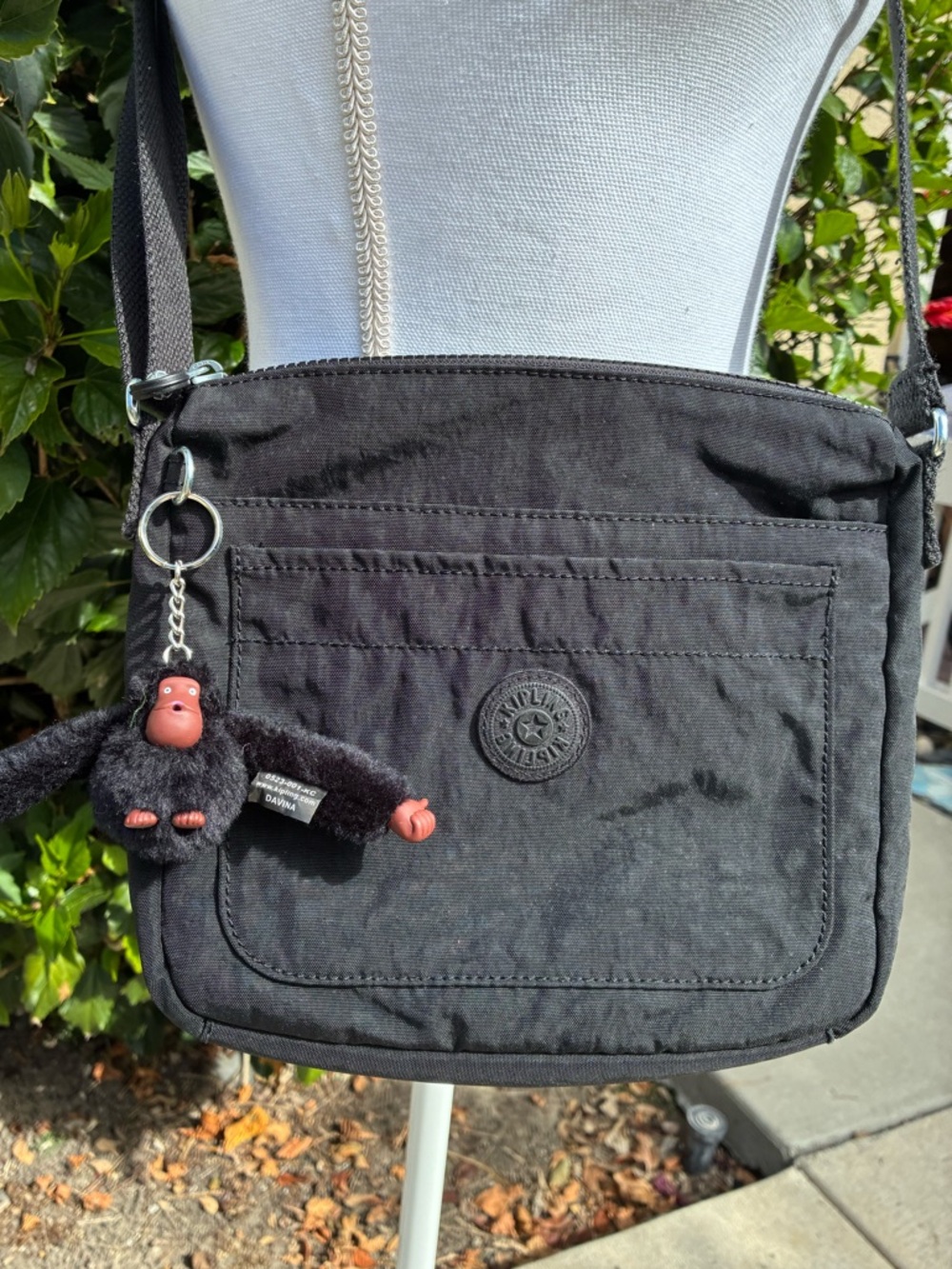 Kipling Sebastian Black Nylon Crossbody with Monkey Keychain